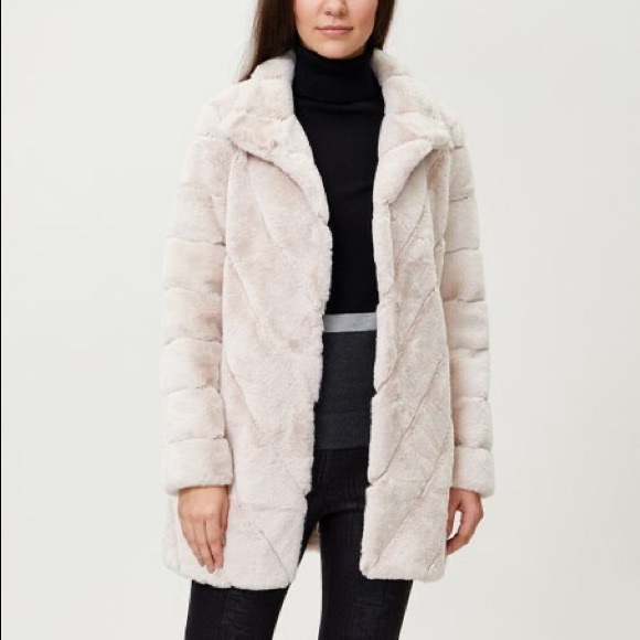 Calvin Klein Faux Fur Chevron Coat 